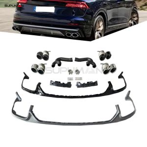 audi  q8 rs style stainless steel rear tail throat diffuser kit 2019-2022